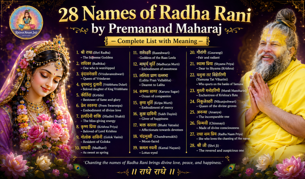 Radha rani ke 28 naam kon se hia