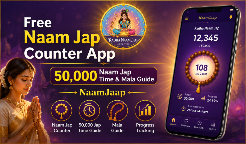 Free Naam Jap Counter App — 50,000 Naam Jap Time & Mala Guide | NaamJaap naam-jap-counter-free-app-online-tool Looking for a free naam jap counter? Learn how long 50,000 naam jap takes, how many malas equal 50,000, and track your goal with the NaamJaap app — free, offline, no ads.